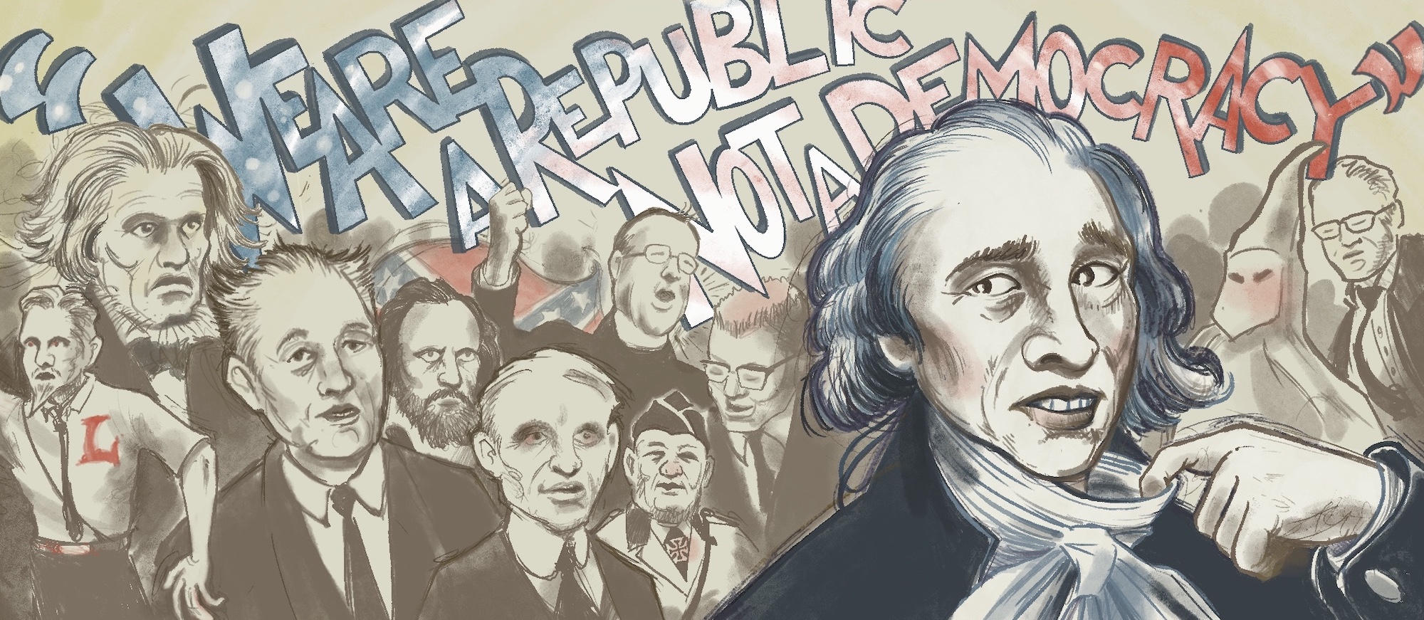 we are a republic not a democracy spread with james madison tugging on his collar